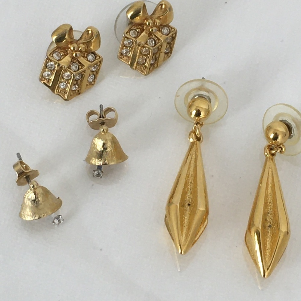 Vintage Avon Christmas Bells & Presents Earrings Gold Tone Bundle 3 Pairs